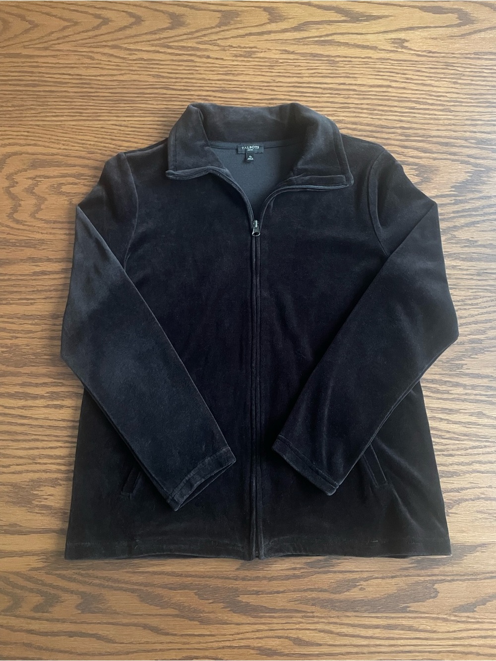 Talbots Petites Black Velour Full Zip Tracksuit Jacket Size SP